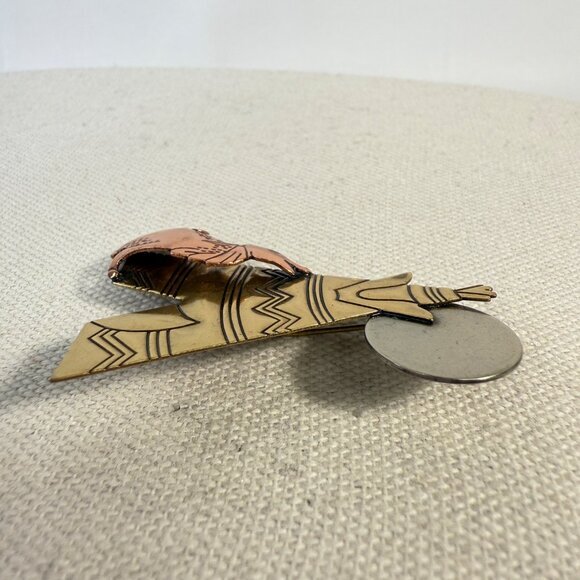 Wolf Moon Teepee Southwest Western Pin Brooch Mixed Metals - Picture 2 of 6